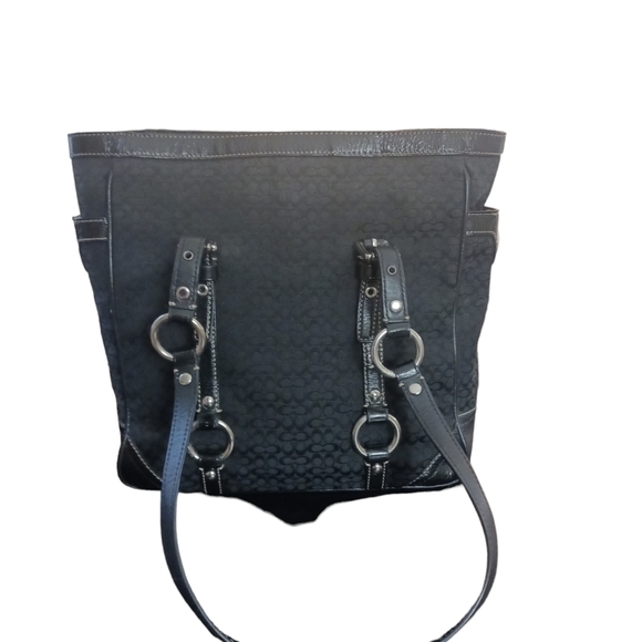 Coach Signature Jaquard Tote Black Shoulder Bag - Picture 2 of 11